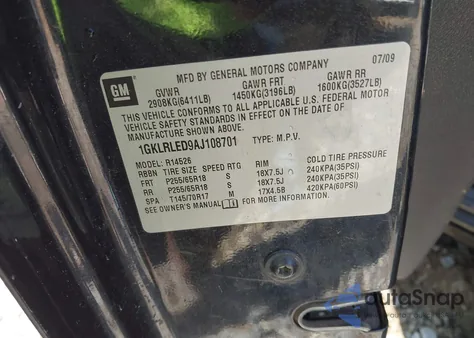 2010 GMC Acadia Sle from USA, damaged, VIN 1GKLRLED9AJ108701